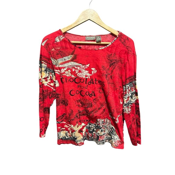 Vintage Jane Ashley Red Top Women’s Medium – 90s Y2K Style, 3/4 Sleeve Blouse - Picture 2 of 6